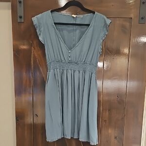 Roxy Light Blue Mini Dress with Smocked Waist